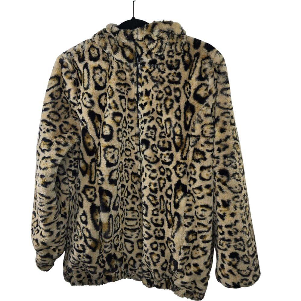 Nikki Jones Reversible Animal Print Faux Fur Zip Parka Size Small